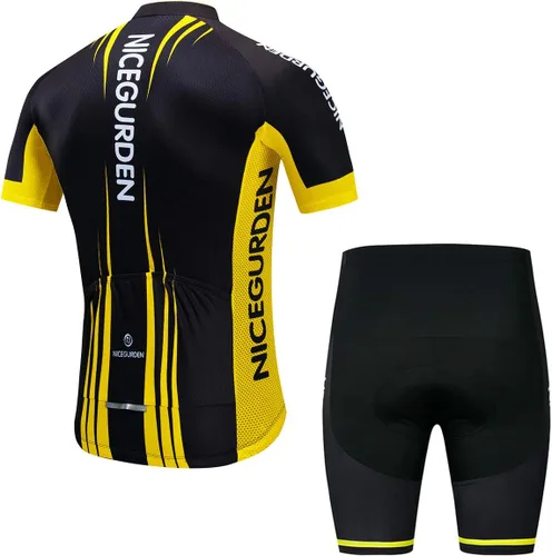 Vista 2 de Camiseta de ciclismo de manga corta para hombre, ropa de bicicleta de montaña, pantalones cortos acolchados 4D, conjunto de camisa de ciclismo