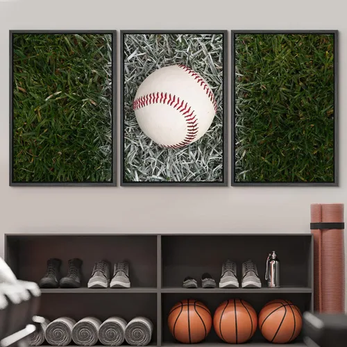 Vista 502 de wall26 Lienzo enmarcado para pared, juego de arte de primer plano, detalles de costuras de béisbol, atletas deportivos, fotografía, moderno