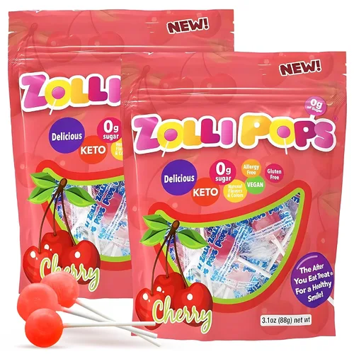 Vista 18 de Zolli Drops - Caramelos sin azúcar con xilitol, paletas sin colorantes, aptos para dieta cetogénica y diabética, golosinas aprobadas por dentistas