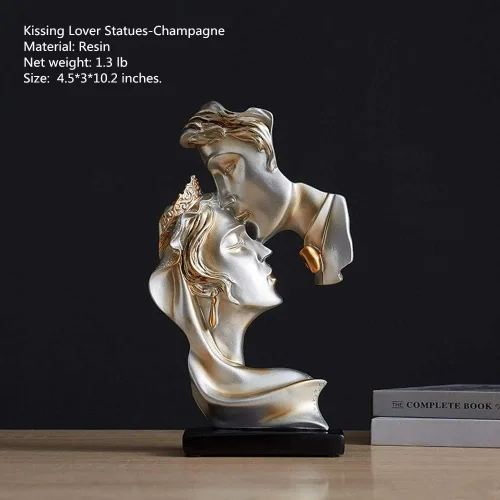 Vista 2 de Las estatuas de los amantes de los besos, regalo de boda adecuado, para armario de escritorio, decoración del hogar, altura 10.2 pulgadas (champán)