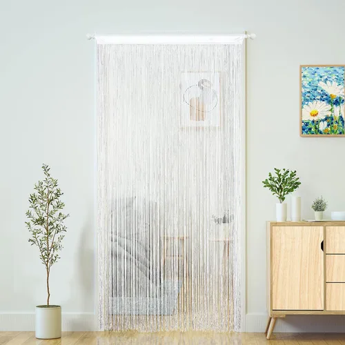 Vista 15 de YaoYue Cortina de hilos para umbral, cortinas de puerta, divisor de ambientes con flecos estilo boho hippie para colgar en patio, dormitorio