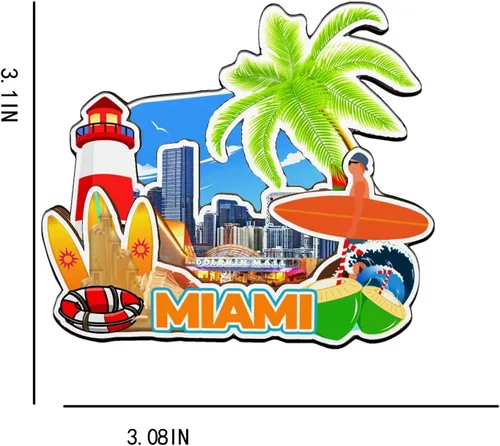 Vista 3 de Imán de madera para nevera de Miami Florida USA Monumentos de madera 3D para viajes, recuerdos coleccionables, decoración hecha a mano -2718