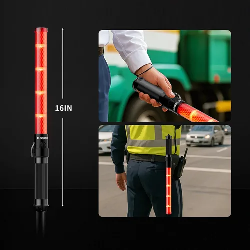 Vista 6 de E-RIDING Paquete de 1 varita de tráfico, varitas rojas de control de tráfico aéreo de 16 pulgadas, bastón de seguridad de tráfico LED con 3 modos