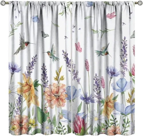 Vista 9 de Cortinas opacas de flores de colibrí, para dormitorio y sala de estar, diseño estético rústico y moderno, juego de 2 paneles, 42 x 45 pulgadas