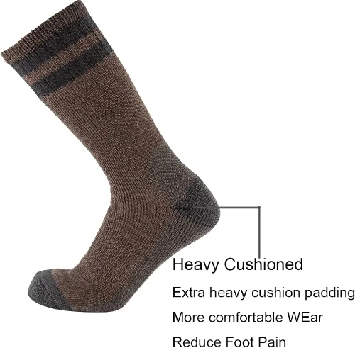 Vista 3 de CEREBRO Calcetines de lana merino para hombre, calcetines acolchados a media pantorrilla, que absorben la humedad, calcetines de senderismo