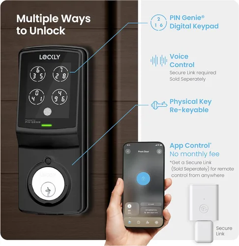 Vista 2 de Lockly Smart Lock modelo 7S, cerradura de puerta inteligente Bluetooth, entrada sin llave con teclado digital PIN Genie®, cerrojo de bloqueo