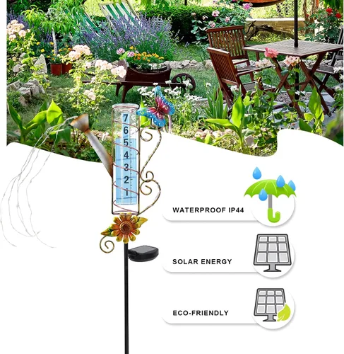 Vista 5 de MUMTOP Medidor de lluvia para exteriores, alimentado por energía solar, 36 pulgadas, medidor de agua para césped, patio y jardín