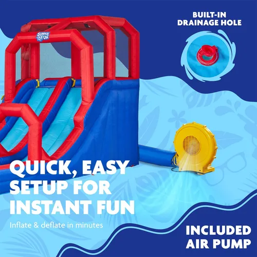 Vista 6 de SUNNY & FUN Mega Climb N' Go - Parque acuático inflable con dos toboganes Heavy-Duty Oxford Blow-Up Water Park for Kids Backyard with Deep Splash
