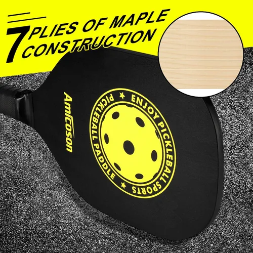 Vista 3 de Amicoson Paletas de pickleball - Juego de 4 paletas de madera, bolas para interiores y exteriores, agarre ergonómico, 8 bolas y 1 bolsa de transporte