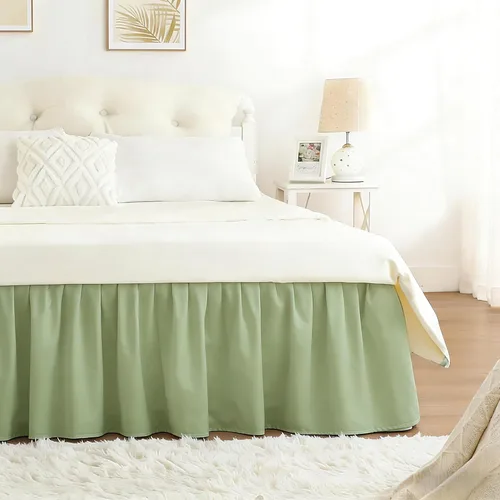 Vista 66 de Falda de cama RIMELA tamaño Queen color verde bebé con caída de 15 pulgadas, falda elástica envolvente, volante que protege contra el polvo