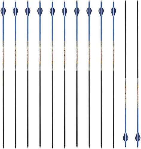 Vista 10 de Flechas de caza ST0.006 de 30/32 pulgadas para arco compuesto y recurvo, flechas de objetivo de tiro con arco 100% carbono con puntas extraíbles Azul