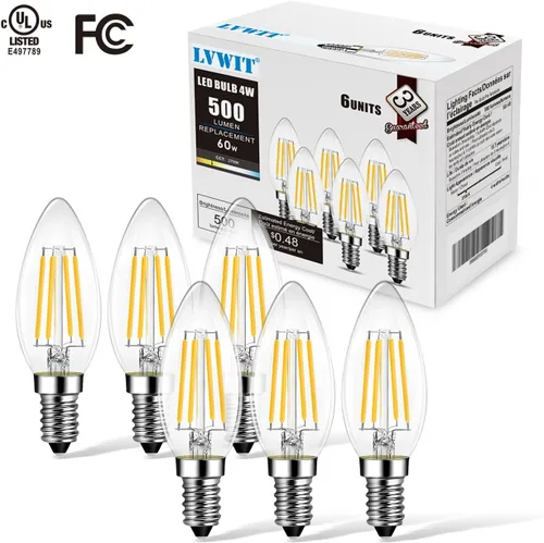 Vista 7 de LVWIT Bombilla de filamento LED Edison B11 no regulable de 5.5 W (equivalente a 60 vatios), base de candelabro E12 de 2700 K, luz blanca cálida