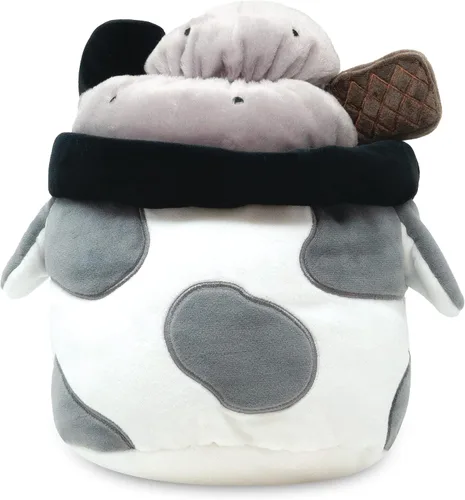 Vista 4 de Cuddle Barn - Mooshake de sésamo negro Juguete de peluche coleccionable de peluche súper suave y lindo kawaii de vaca, 10 pulgadas