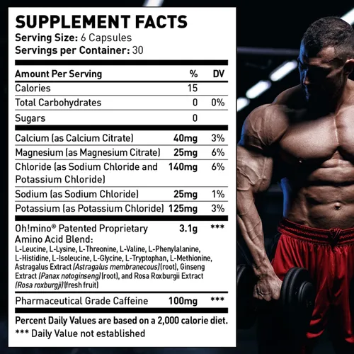Vista 6 de Oh!mino Ohmino - Suplemento de aminoácidos esenciales, cápsulas con cafeína, los 9 EAA, BCAA, el aminoácido perfecto para entrenamientos, energía