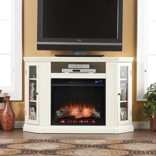 Vista 6 de SEI Furniture Claremont Corner - Chimenea eléctrica convertible con almacenamiento, color marfil