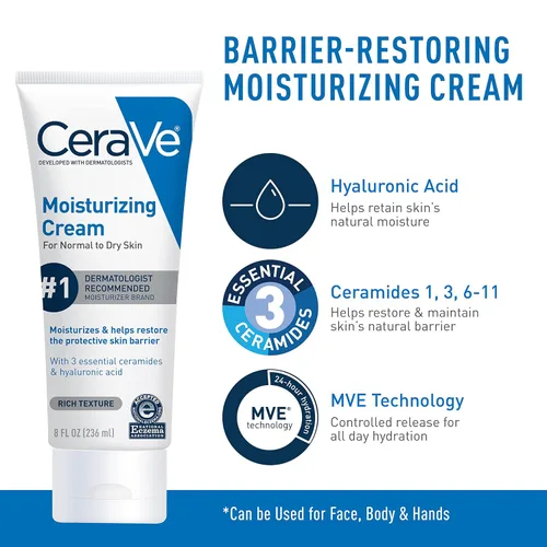 Vista 4 de CeraVe Set hidratante para el cuidado de la piel, crema hidratante de 8 onzas y limpiador facial hidratante de 8 onzas, ceramidas + crema hidratante
