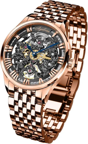 Vista 4 de AGELOCER Reloj de lujo mecánico de esqueleto de acero inoxidable para hombre