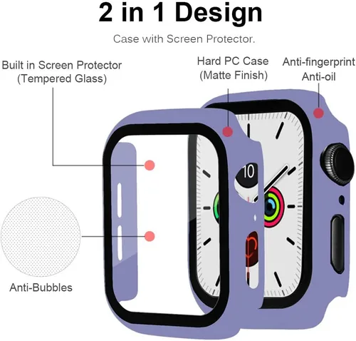 Vista 2 de Miimall Funda compatible con Apple Watch Series 9/8/7 de 1.772 pulgadas con protector de pantalla, cubierta dura mate antiarañazos a prueba