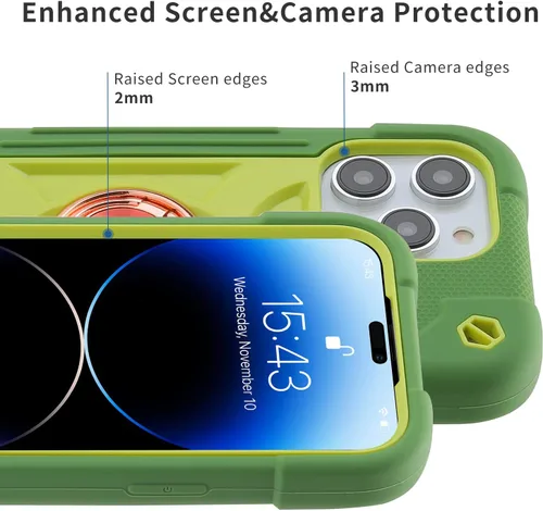Vista 4 de MARKILL Funda compatible con iPhone 14 Pro de 6.1 pulgadas con soporte de anillo integrado, protección contra caídas de grado militar, carcasa