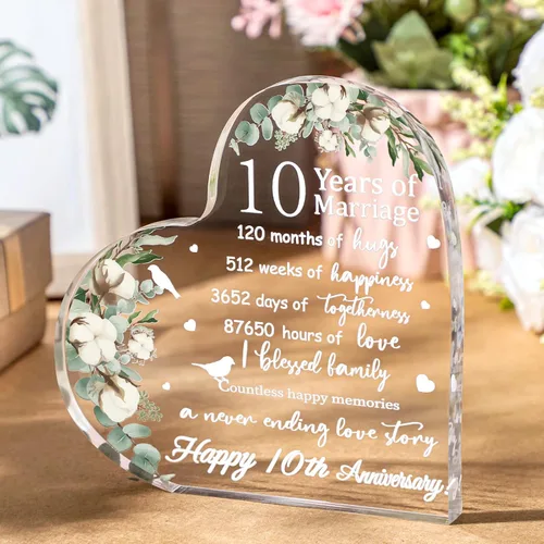 Vista 5 de Regalo de boda para ella años de matrimonio, regalo de feliz aniversario para mujer, corazón acrílico, recuerdo de matrimonio para esposa, marido
