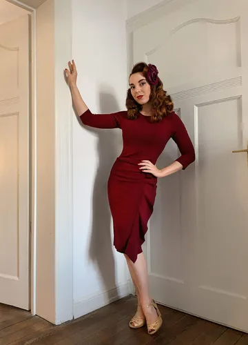 Vista 4 de Miusol Vestido de cóctel de manga 23 con volantes retro para mujer
