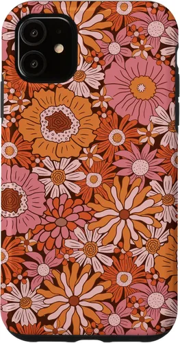 Vista 8 de Retro Flowers Meadow Floral Groovy 60s Pink Orange Brown Case for iPhone 17