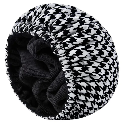 Vista 9 de Gorro de ducha para hombre, gorro de baño negro, reversible, con forro de rizo, grande, impermeable, ajustable, banda elástica, dobladillo elástico