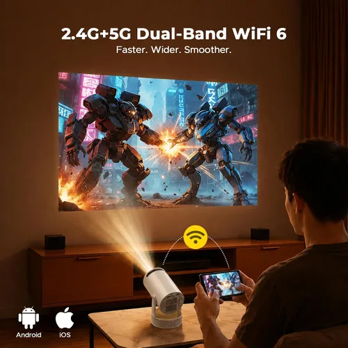 Vista 3 de Mini proyector con batería, WiFi 6 y Bluetooth5.4, compatible con Blanco loto