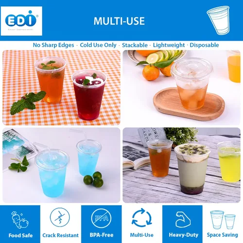 Vista 5 de EDI Vasos de plástico PET desechables transparentes de 10 onzas, duraderos, resistentes a las grietas, sin BPA, apilables, paquete de 100