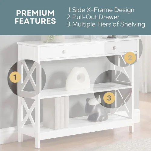 Vista 7 de Convenience Concepts - Mesa auxiliar con 1 cajón, color blanco, colección Oxford