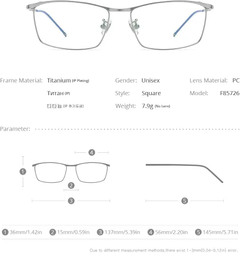 Vista 7 de FONEX Marco de lentes de titanio para hombre, lentes cuadrados sin marco de miopía óptica 8557