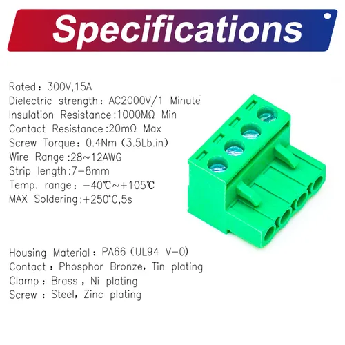 Vista 4 de Tcenofoxy - Conector Phoenix de 0.200 in 2/3/4/5/6/7/8/9/10/11/12/13/14/15/16/18/20/24 pines Phoenix Connector conector de bloque de terminales