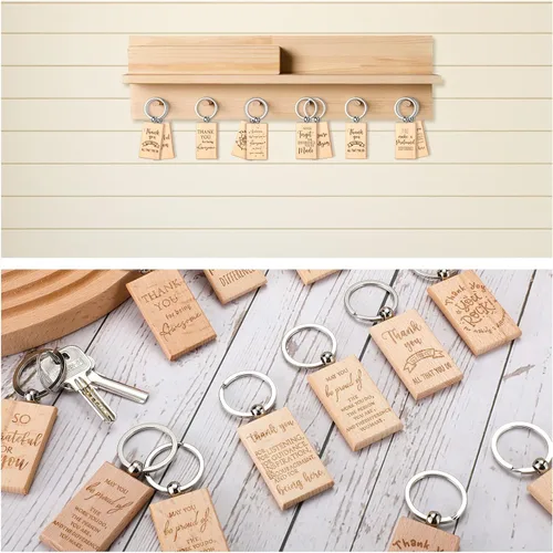 Vista 5 de Queekay 50 piezas de regalo de agradecimiento para empleados para mujeres, regalos de agradecimiento para empleados, llaveros de madera en blanco