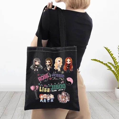 Vista 5 de BWWKTOP K-Pop Girl Group Tote Bag Cantante Fans Regalos Música Miembros de Grupo de Lona Bolsa de Hombro Singer Tour Mercancía