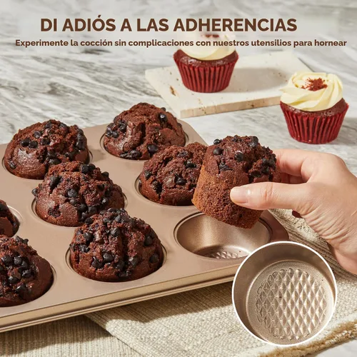 Vista 7 de HONGBAKE Juego de 9 moldes para hornear antiadherentes, apilables no tóxicos con textura de diamante, juego de bandejas para horno para cocinar