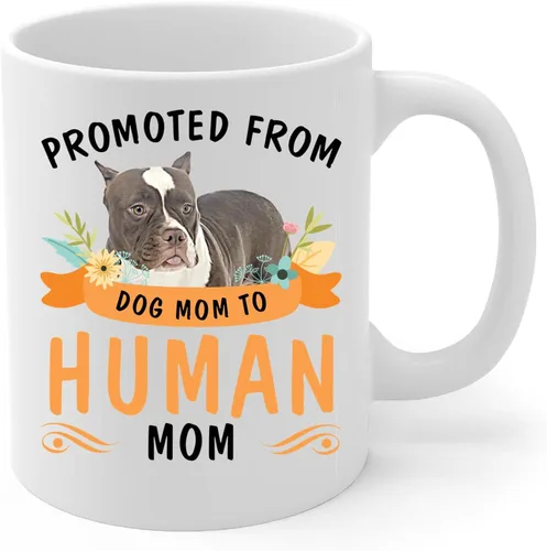 Vista 2 de Promoted from Brown American Bully Dog Mom to Human Mom Coffee Mug White Ceramic Cup 11oz