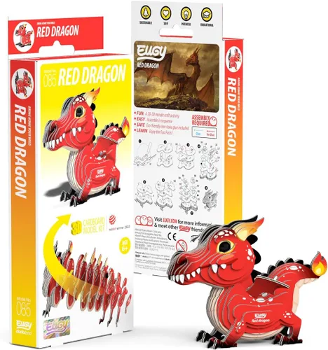 Vista 2 de Eugy Rompecabezas 3D de Dragón Rojo, 24 piezas, respetuoso con el medio ambiente, juguete educativo para niños, niñas y niños a partir de 6 años