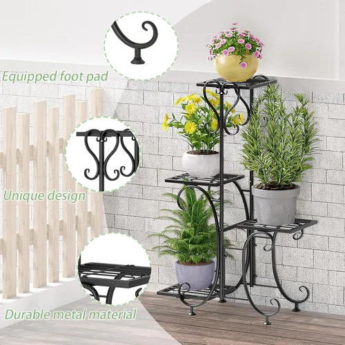 Vista 3 de INGIORDAR Soporte para plantas para interiores y exteriores, estante de metal de 4 niveles, soporte para múltiples plantas, estante alto