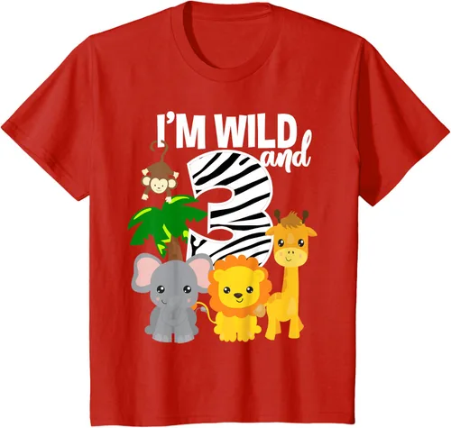 Vista 3 de Camiseta de cumpleaños con temática de zoológico de I'm Wild and 3, Negro, S