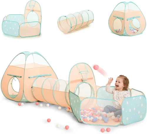 Vista 9 de PigPigPen Tienda de campaña 3 en 1 para niños con túnel de juego y pozo de bolas, juguetes para niños y niñas, juguetes de casa