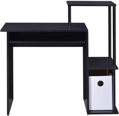 Vista 4 de Acme Lyphre - Escritorio rectangular de madera para computadora con bandeja para teclado en color negro
