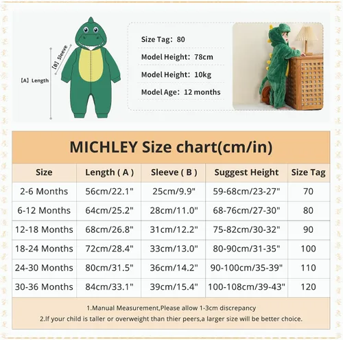 Vista 3 de MICHLEY - Overol unisex para bebé, mameluco estilo animal, con capucha, de franela, cosplay, para invierno u otoño
