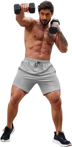 Vista 2 de COOFANDY Pantalones cortos de entrenamiento para hombre de 7 pulgadas, paquete de 2 pantalones cortos atléticos, ajuste muscular, culturismo