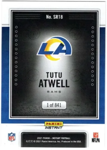 Vista 2 de TUTU ATWELL RC 2021 Panini Instant Spotlight Rookie/841#B18 Rams COND NFL Football