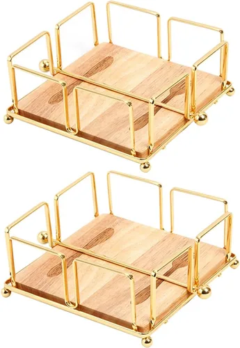 Vista 5 de SOVORM Servilleteros planos de 2 piezas, servilletero de metal con brazo pesado y base de madera, para cocina, mesa de comedor, granja, restaurante