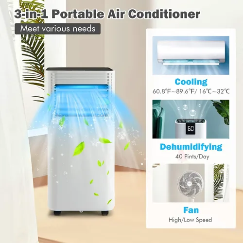 Vista 3 de PETSITE Aire acondicionado portátil, unidad de enfriamiento de CA de 8000 BTU para habitación, unidad de CA 3 en 1 con enfriador de aire, ventilador