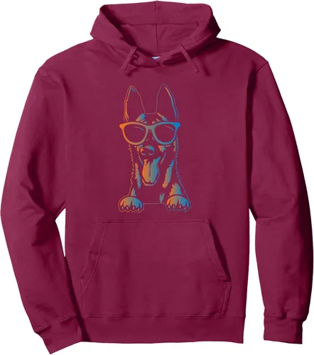 Vista 10 de Sudadera con capucha estilo malinois estilo retro vintage de pastor belga malinois belga, Negro
