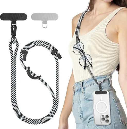 Vista 19 de SURPHY Cordón para teléfono, correa cruzada ajustable para teléfono con 2 pestañas de amarre para teléfono celular, hebillas de metal de alta