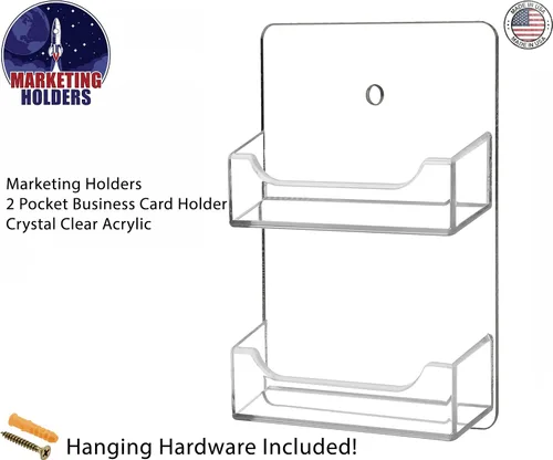 Vista 3 de Soporte para tarjetas de visita de pared, 2 ranuras, acrílico transparente, multibolsillo con hardware, tarjeta de regalo o tarjetas de citas