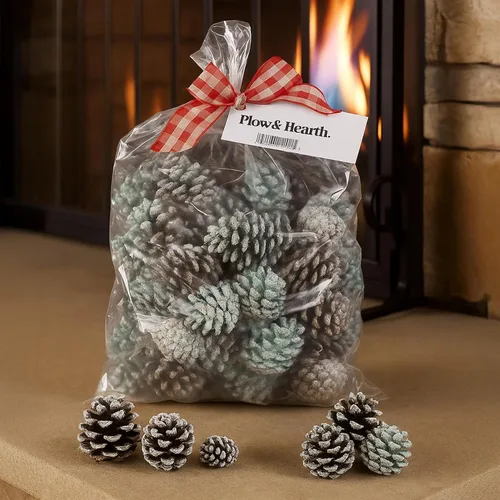 Vista 7 de Piñas de colores para chimenea Plow & Hearth, piñas de pino con llama cambiante de arcoíris para alegría navideña, accesorios para quemar con centro
